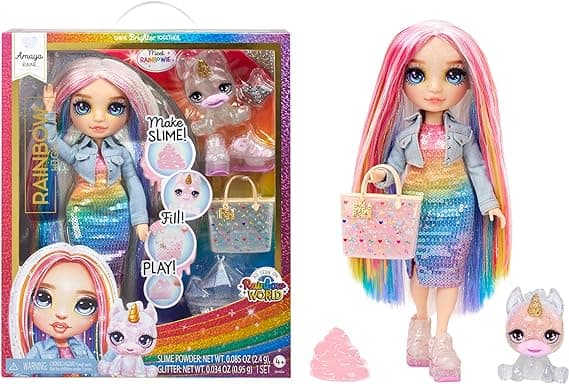 Rainbow High Amaya (Rainbow) with Slime Kit & Pet - Rainbow 11” Shimmer Doll with DIY Sparkle Slime, Magical Yeti Pet and Fashion Accessories, Kids Gift 4-12 Years