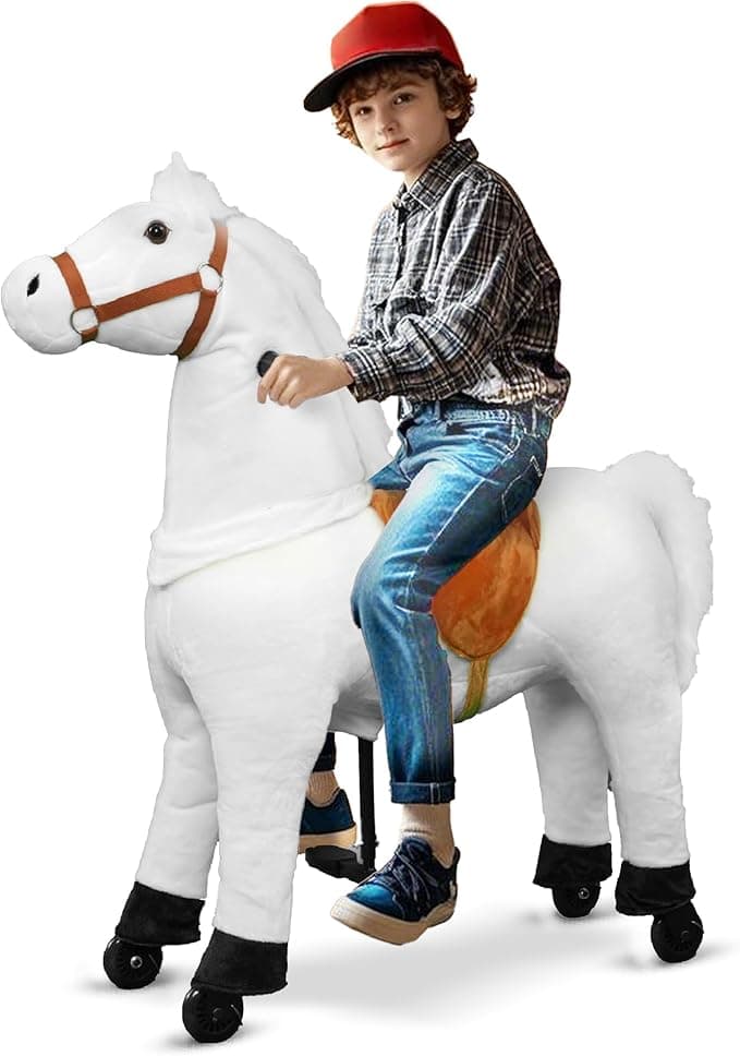 Ride on Horse for Kids (43.3" Height Size 5 for Age 7-Adult) Riding Horse Plush Walking Animal Ride on Toys (White)