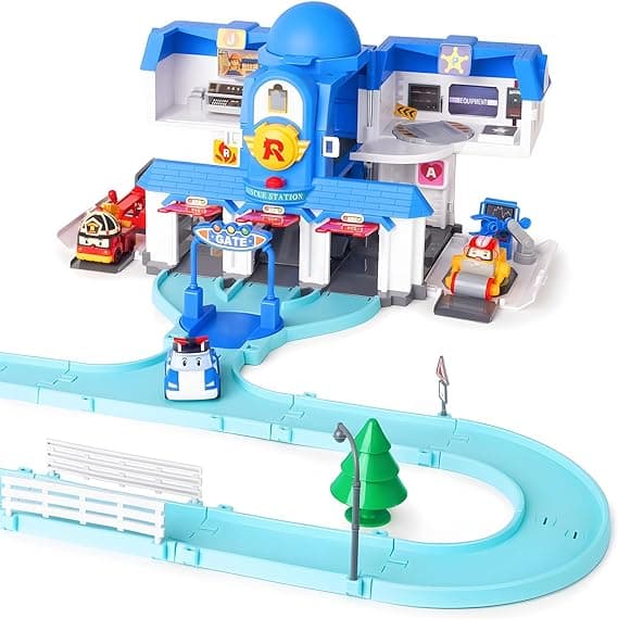 Robocar Poli Toys Exclusive, Transforming Headquarter Station Playset, Rescue Center Race Track Set for Diecast Cars Toy, Emergency Firetruck Station Rescue Toys