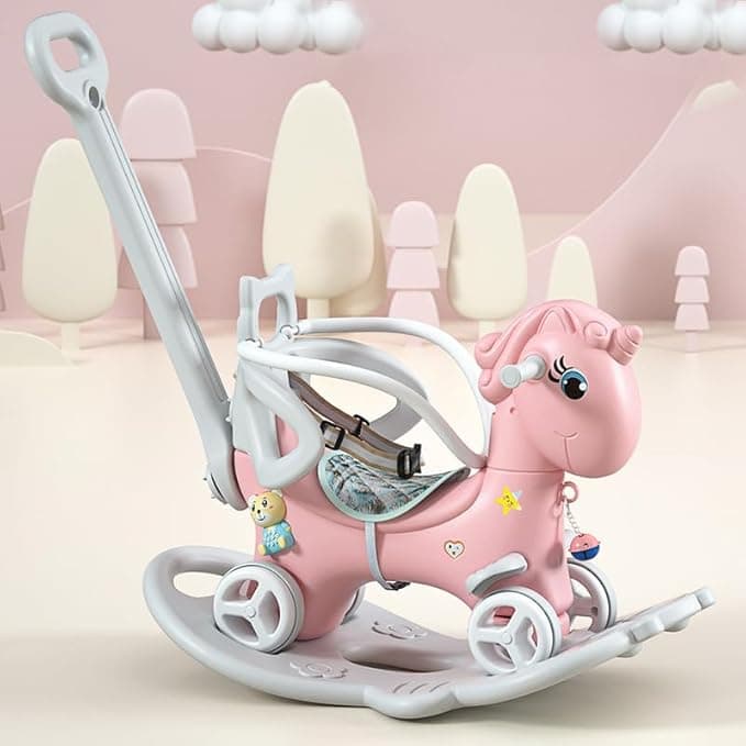 Rocking Horse with Safety Belt, Baby Rocking Horse Toy Riding Horse Pony Walking Rocking Animal for Toddlers for 1-3 Years Old Rocking Mechanical with Wheels for Boys Girls Gifts (Pink3)