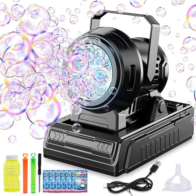 SHCKE Automatic Bubble Machine 10 Holes Bubble Blower, 20000+ Big Bubbles Per Minute Bubbles for Kids Portable Bubble Maker Operated by USB or Batteries for Outdoor Wedding Birthday Easter Party