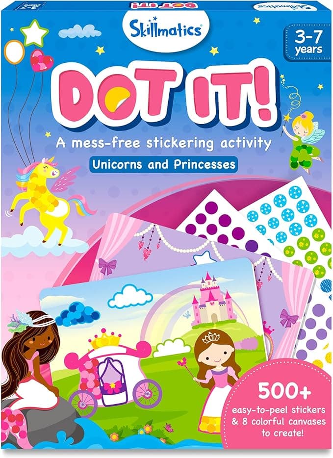 Skillmatics Dot It Sticker Art Activity - Unicorns & Princesses, Easter Basket Stuffers, Mess-Free Fun for Kids, Craft Kits, DIY Activity, Travel Toys, Gifts for Boys & Girls Ages 3, 4, 5, 6, 7