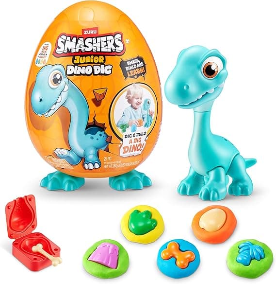 Smashers Junior Dino Dig Large Egg (Brontosaur) by ZURU 18+ Surprises Compounds Mold Dinosaur Preschool Toys Build Construct Sensory Play for Kids 18 Months - 3 Years