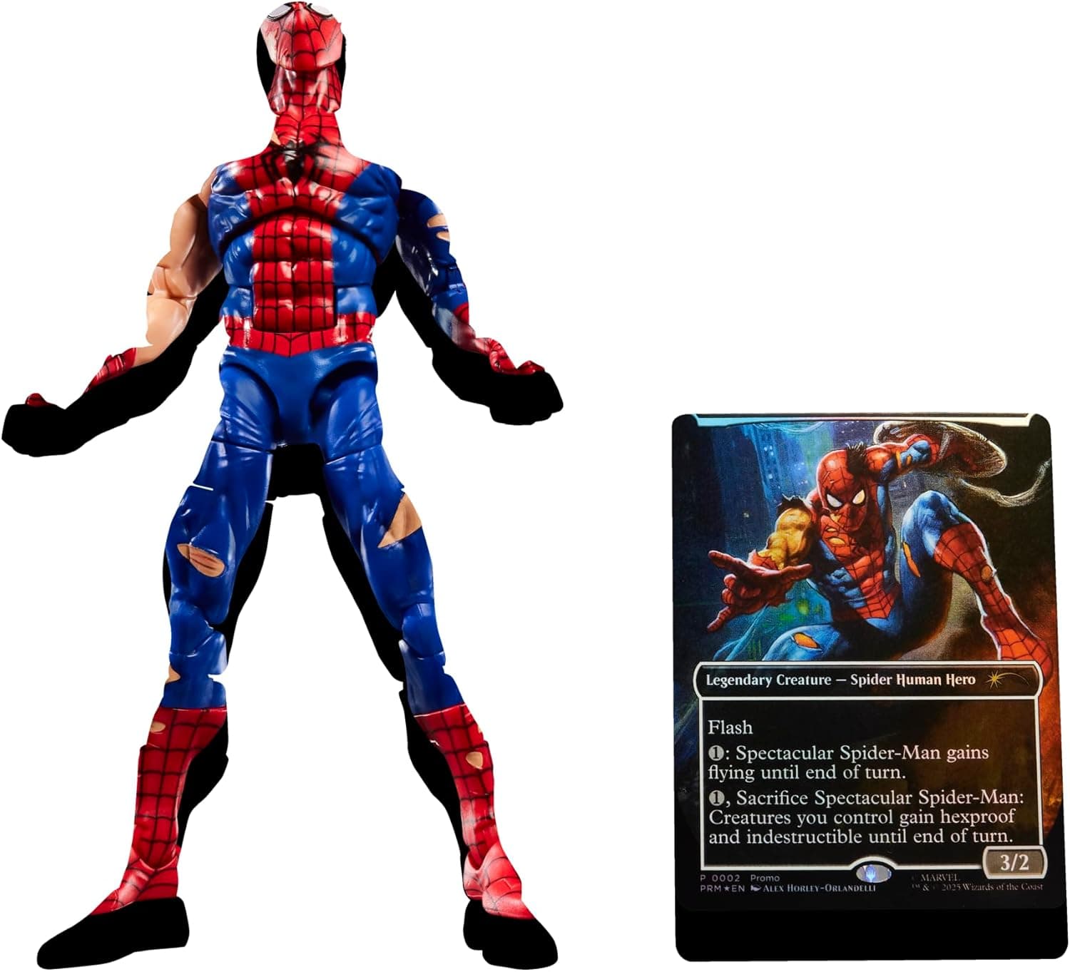 Spider-Man Marvel Legends Series Magic: The Gathering Battle-Damaged, 6-Inch Action Figure Toy & Exclusive Foil Collectible Card Game Trading Card