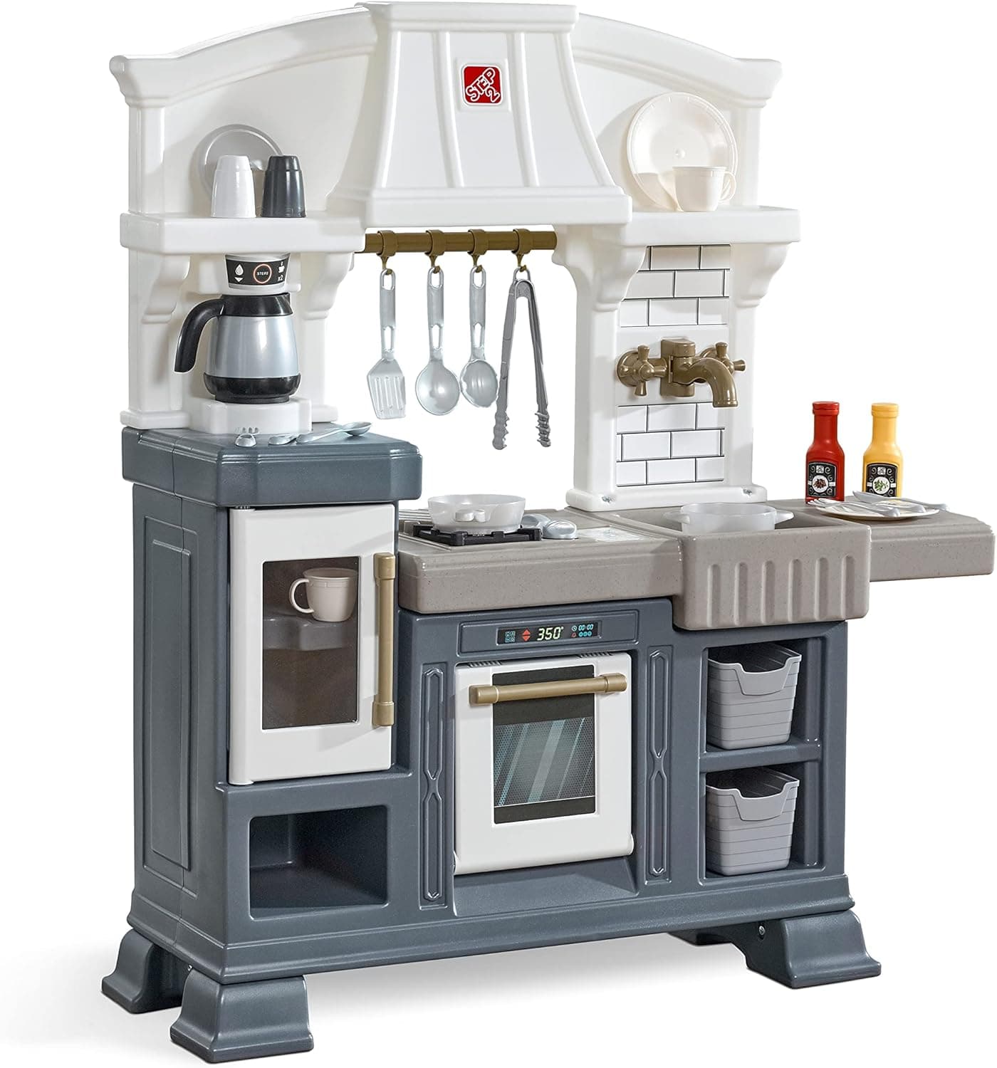 Step2 Gilded Gourmet Kids Kitchen Playset, Indoor/Outdoor Kitchenette, Interactive Play with Lights and Sounds, Made of Durable Plastic, Includes 20 Piece Toy Accessories, for Toddlers 2+ Years Old
