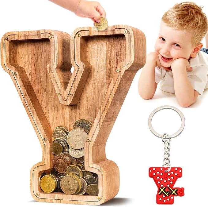 SummiDate Wooden Letter Piggy Bank| Piggy Bank for Boys Girls Toddler| Alphabet Y Money Bank| Coin Bank Birthday Gift for Kids|Birthday Gift for Kids (Y)