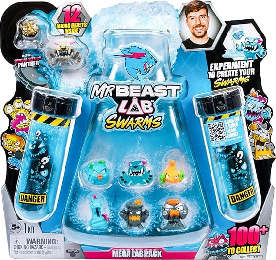 Swarms Mega Lab 12 Pk Tuff Top - Experiment by Adding Water, Shaking The Test Tube & Revealing 12pk of 1" MrBeast Collectible Characters, 100+ to Collect, Includes Special Edition Panther