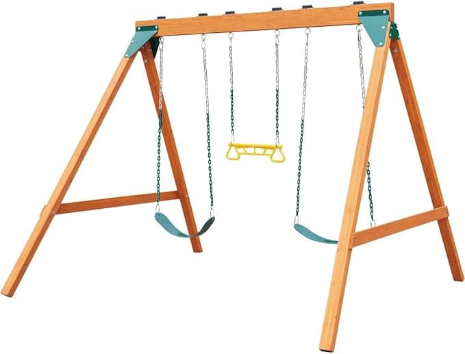 Swing-N-Slide PB 8360 Ranger Wooden Swing Set with Swings, Brown