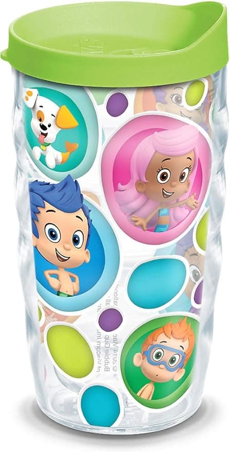 Tervis Nickelodeon - Bubble Guppies Plastic Tumbler with Wrap and Lime Green Lid 10oz Wavy, Clear