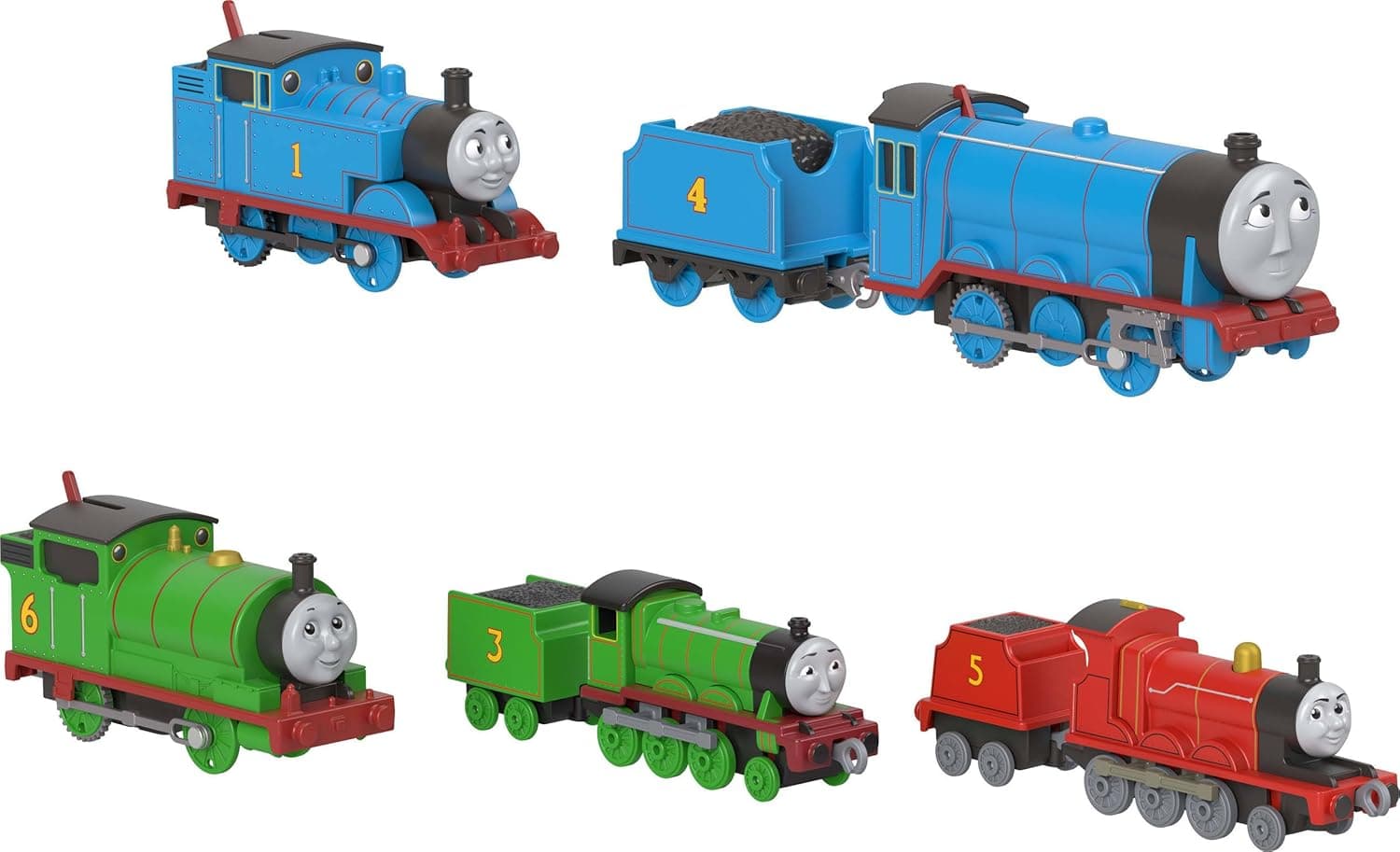 Thomas & Friends Toy Trains by Fisher-Price, 2 Large Die-Cast Engines & 3 Motorized Trains with Classic Characters, Includes Playmat