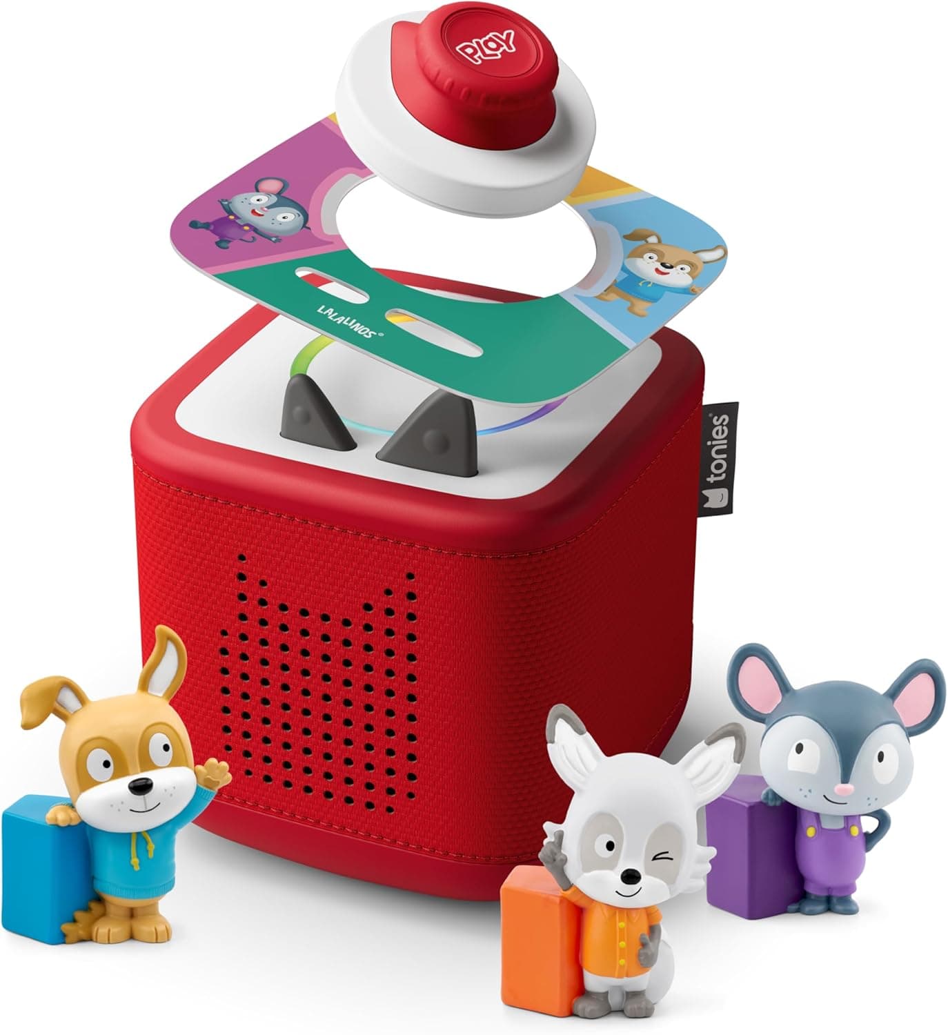 Toniebox 2 Audio Player Bundle for Kids 3+ with Lalalinos Akio, Cosmo, Scout Figurines and Tonieplay Game & Controller - Sunset Red