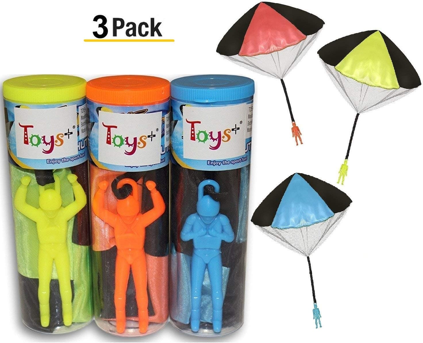 Toys+ Skydiver Parachute Men 3 Piece Set- Tangle Free (Colors and Styles May Vary)