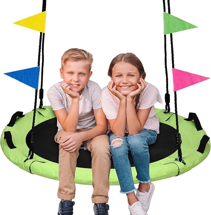 Tree Swing, Saucer Swing 40 Inch for Kids, 900lbs Weight Capacity, with Adjustable Hanging Straps, for Backyard and Outdoor Playground, Yellow-Green Brand: HeyZoo