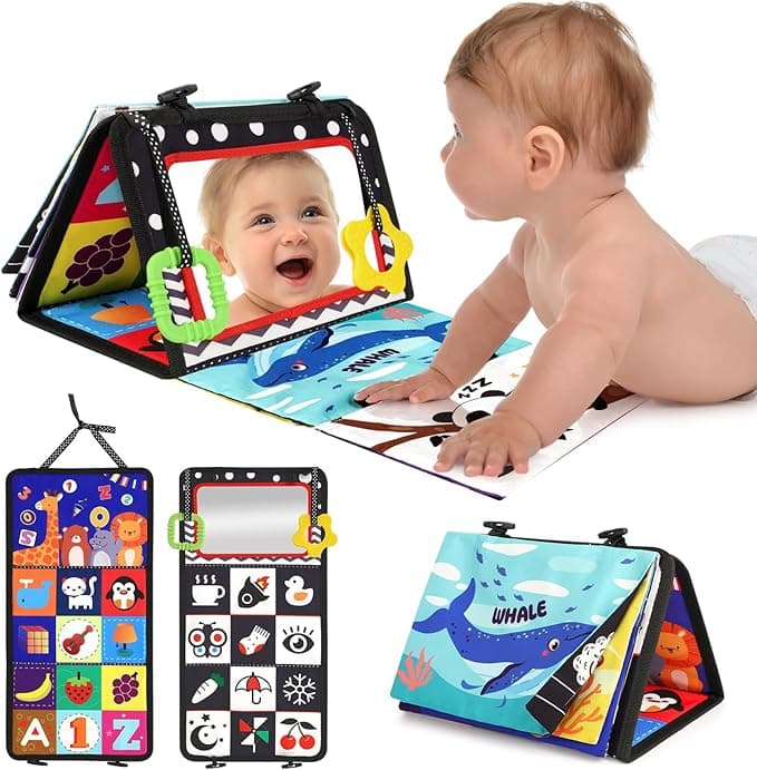 URMYWO Tummy Time Toy - Black and White High Contrast Baby Toys for Newborn - Baby Visual Stimulation Mirror - Montessori Sensory Crinkle Toy for Infant 0-3-6-12 Months - Easter Basket Stuffers Gift