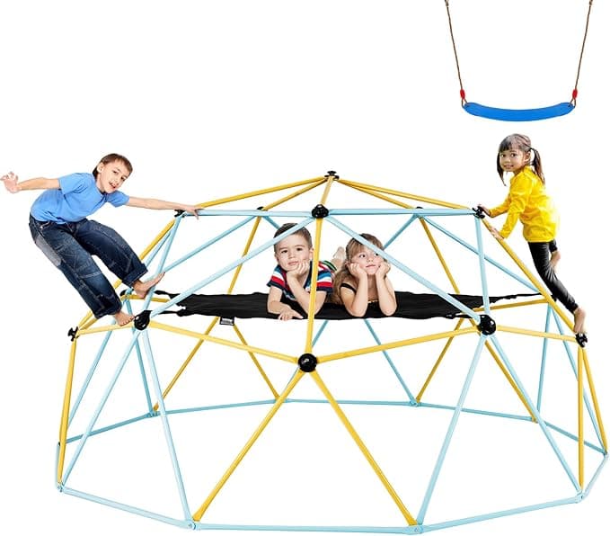 VEVOR Climbing Dome, 10FT Geometric Dome Climber with Hammock and Swing, Jungle Gym Supports 750LBS and Easy Assembly for Kids 3 to 10 Years Old, with Climbing Grip, Outdoor Backyard Play Equipment