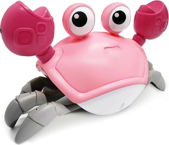 Walking Crab Baby Toy, Toddler Crawling Tummy Time Crab with Music, Interactive Sensory Infant Dancing Crab Toys, Boys Girls Baby Crab Toy Learning Birthday Gift (Pink)