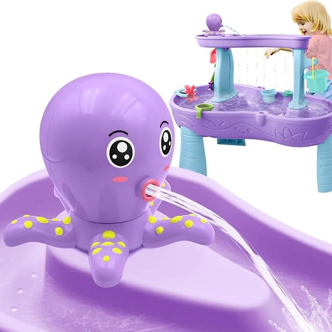 Water Table Pump, Octopus Battery Powered Water Pump for Water Table 3 Hours Non-Stop Fun Summer Outdoor Water Toys Outside Water Play Table Accessories for Toddlers Kids (Purple)