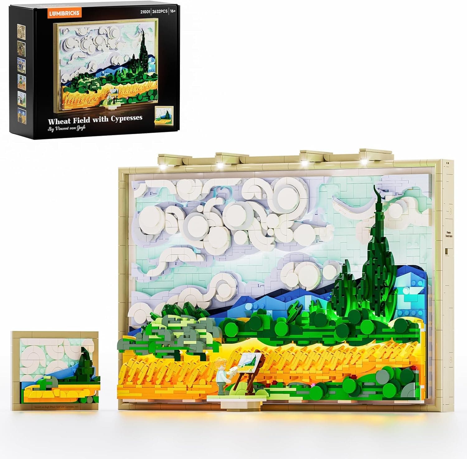 Wheat Field with Cypresses Building Blocks Set with Lights - 3D Wall Art Home & Office Decor - Gift for Adults & Visual Art Lovers