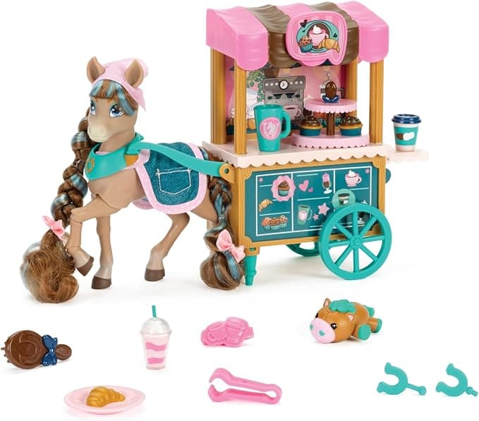 Wild Manes Horse Toys Cocoa’s Bakery Café Cart Playset with Cocoa Horse Doll Figure, Includes Brush and Play Accessories