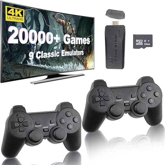 Wireless Retro Game Console, Retro Stick with Built-in 9 Emulators, 20,400+ Games, 4k Hdmi Output, and 2.4GHz Wireless Controller, Plug and Retro Play Video Games for Tv (64 G)