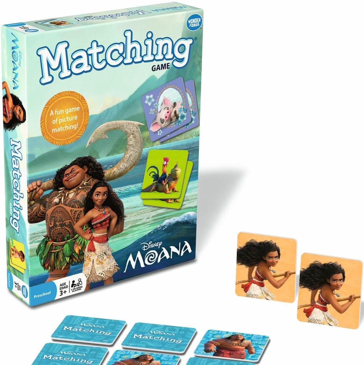 Wonder Forge Disney Moana Matching Game - Fun and Educational Memory Game for Boys and Girls Ages 3-5 - Featuring Moana and Maui - Toddler Learning Activity