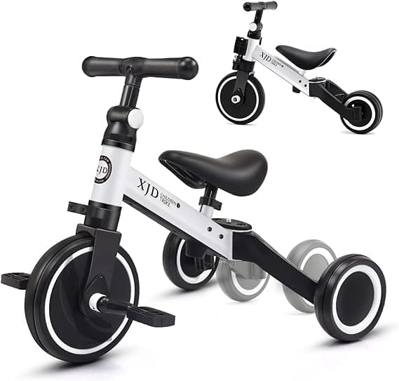 XJD 5 in 1 Kids Tricycles for 12 Month to 3 Years Old Toddler Bike Toddler Tricycle Boys Girls Tricycle for Toddlers 1-3 Baby Bike Infant Trike with Adjustable Seat Height