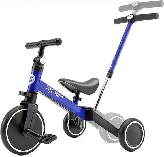 XJD 7 in 1 Toddler Bike with Push Handle,Tricycles for 1 to 3 Years Old, Toddler Tricycle with Push Handle for Boy Girl, Baby Balance Bike with Adjustable Seat Height and Removable Pedal (Blue)
