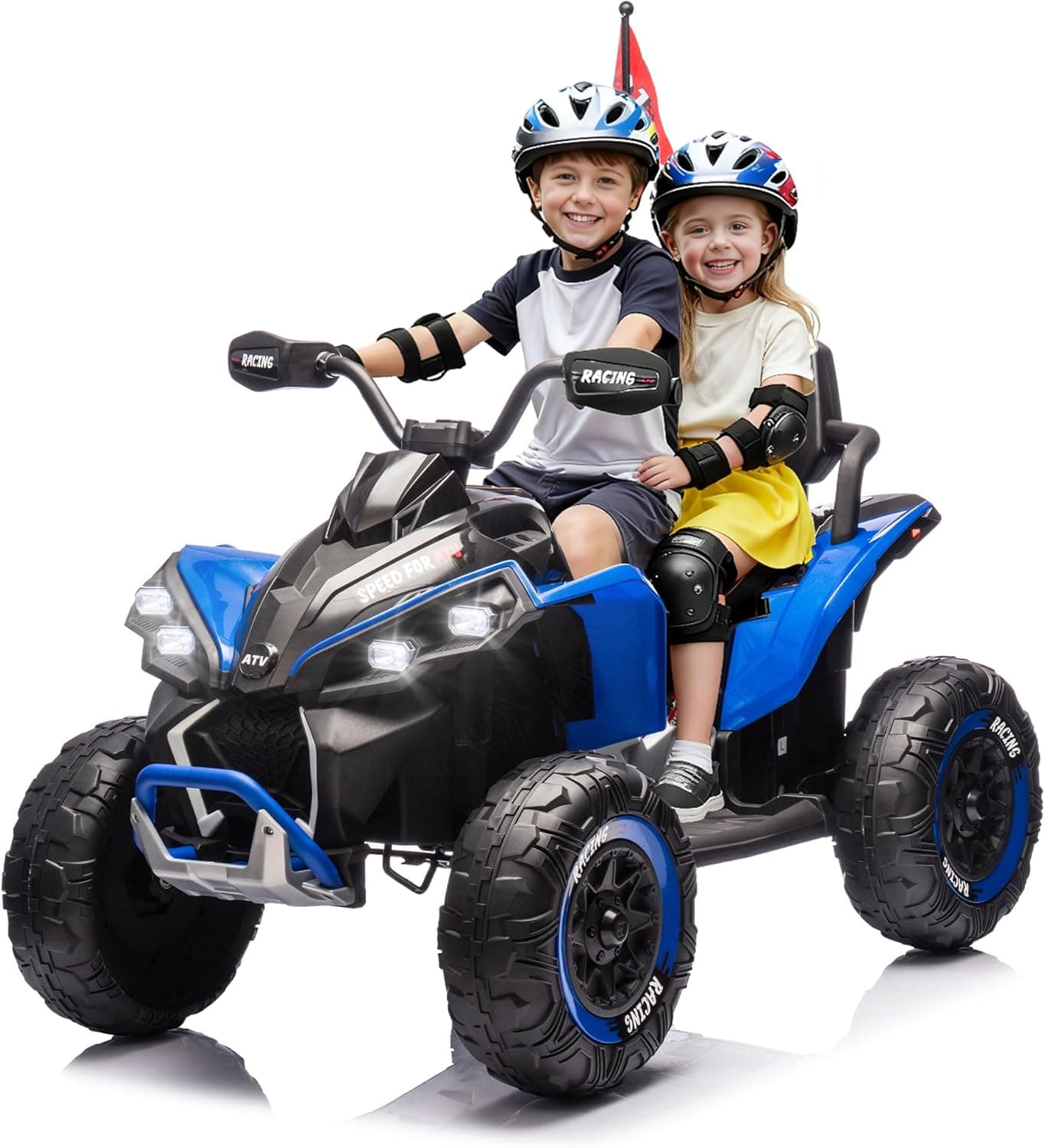 XL 2-Seater Kids Ride on ATV 24V Ride on Toys for Big Kids W/Parents Control, 4-Wheel Shock Absorber, Electric ATV Car with Music, Lights, Bluetooth, Blue