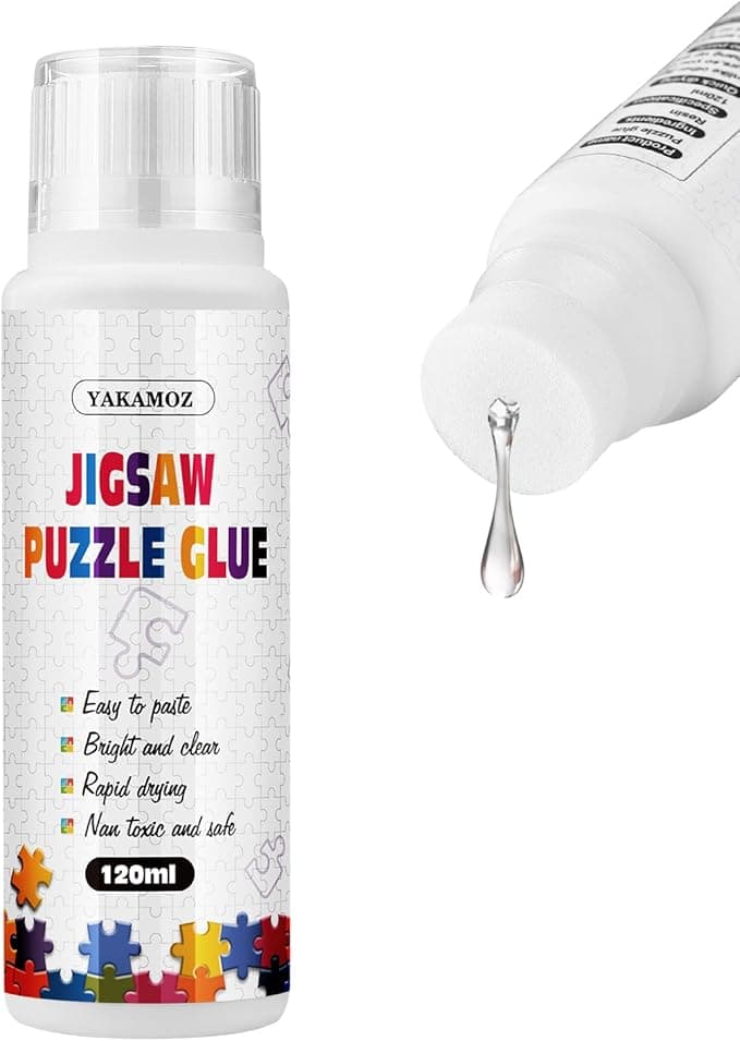 YAKAMOZ Updated Jigsaw Puzzle Glue with New Sponge Head for Adults Clear Water-Soluble Special Craft Puzzle Glue Quick Dry for 1000/1500/3000 Pieces of Puzzle,120ML