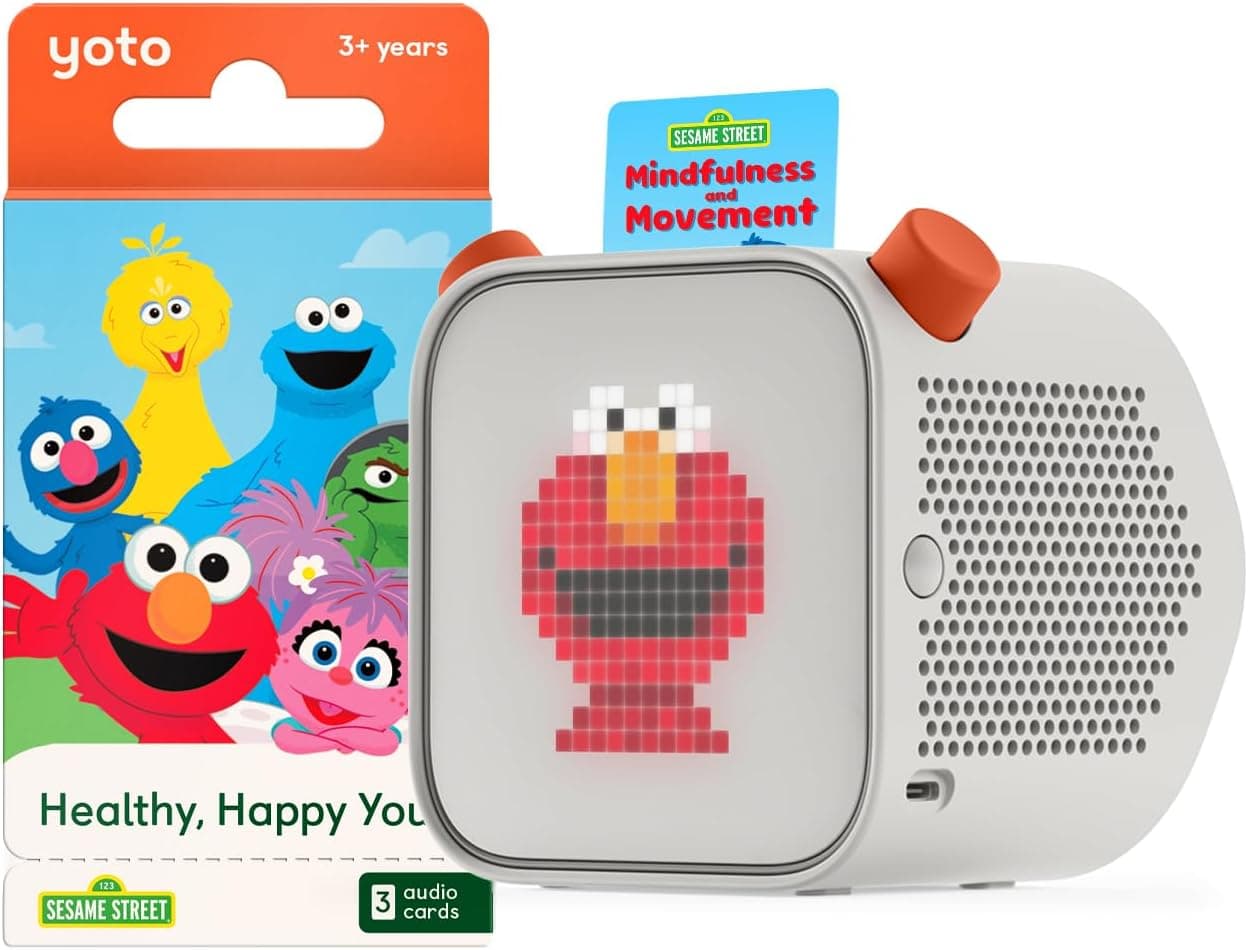 YOTO Player (3rd Gen.) + Sesame Street Bundle – Kids Bluetooth Audio Speaker, All-in-1 Screen-Free Device Plays Stories Music Podcasts Radio White Noise Thermometer Nightlight Ok-to-Wake Clock