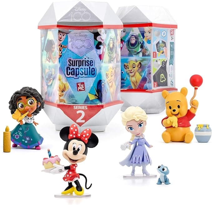 YuMe Official Disney 100 Surprise Mystery Capsules Blind Box with Surprise Pixar Characters Gift Set Minnie Mouse, Elsa, Winnie The Pooh Figurines Toys - Series 2, 2 Pack