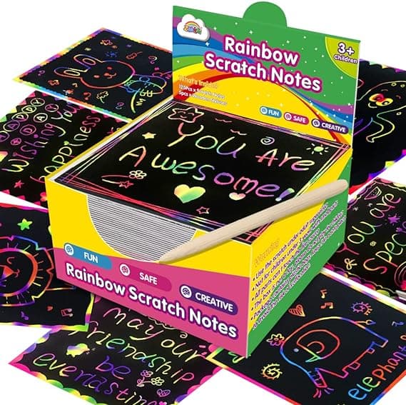 ZMLM Rainbow Scratch Mini Art Notes - 125 Magic Scratch Paper Note Cards for Kids Toy Arts Crafts DIY Party Favor Supplies for Girls Boys