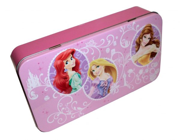 Disney Princess Hinged Storage Tin Box Pencil Case, Ariel, Rapunzel & Belle